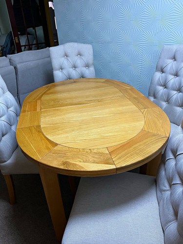Round light wood dining table - round,