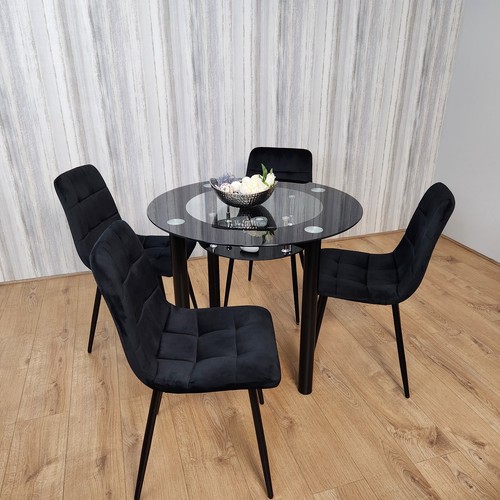 Black round glass dining table - round,