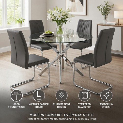 100cm round glass - glass, table