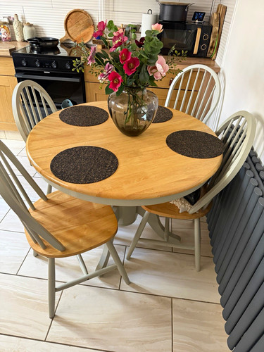 Round wood dining table - &,