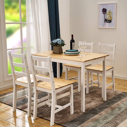 Pine wood dining table and - , 4