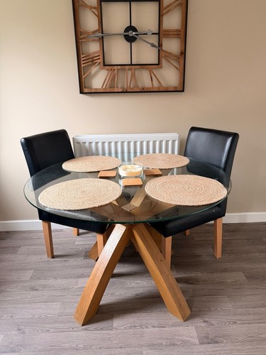 Round glass dining table - glass,