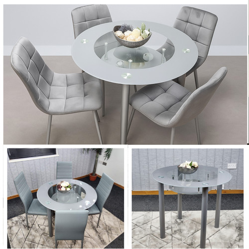 Modern grey glass round - glass, dining