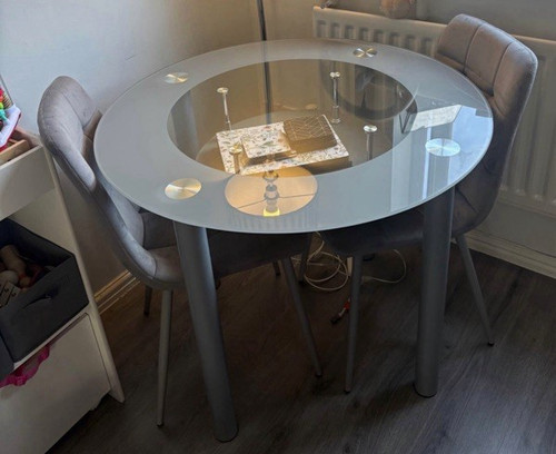 Round glass metal dining - glass,