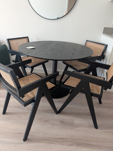 Round black wood dining table - round,