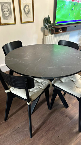 Round black dining table - round,